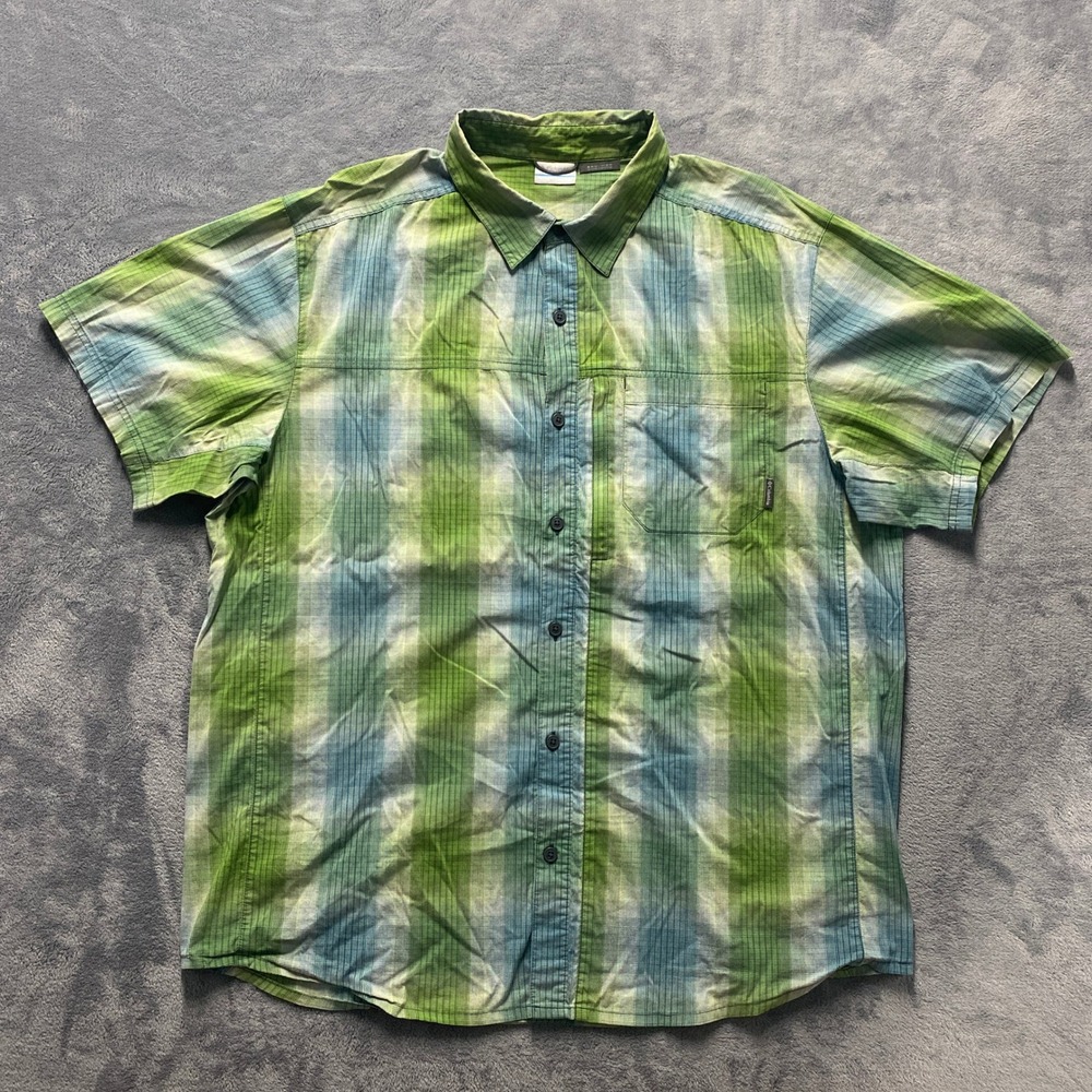 Columbia Button Up Shirt Mens XL Green Blue Omni-Wick Plaid AM9000